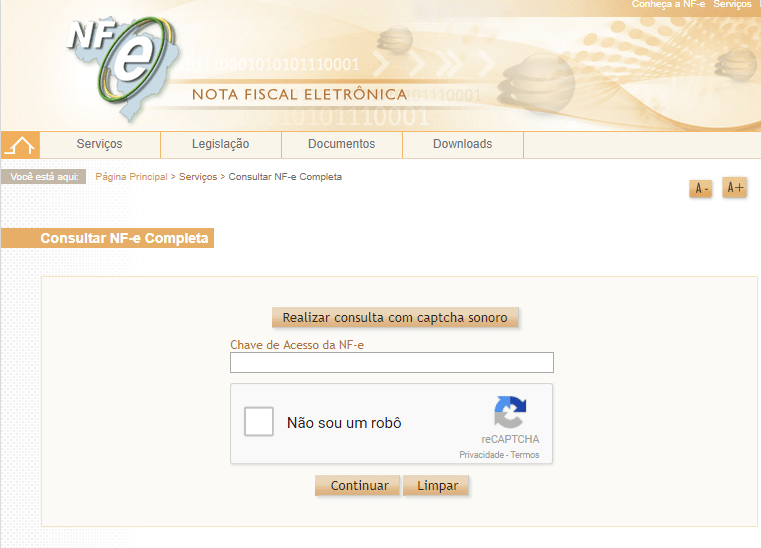 Chave de Acesso site da SEFAZ