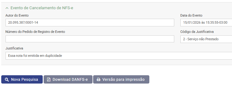 NFS-e foi cancelada no portal nacional